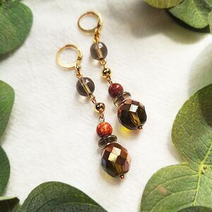 Glass & Stone Beaded Earrings, Earthy Boho Chic Earrings, Whimsigoth Earrings